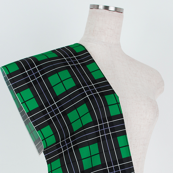 C0454　緑×薄紫　チェック柄生地