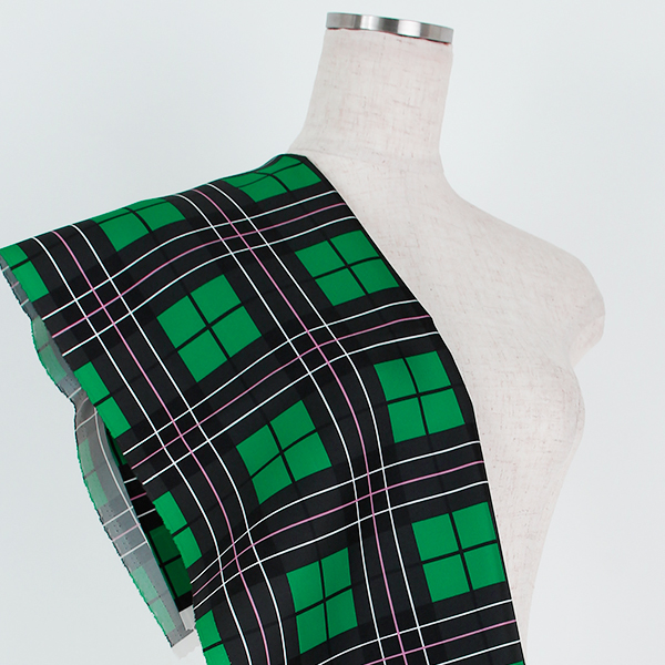 C0455　緑×ピンク　チェック柄生地